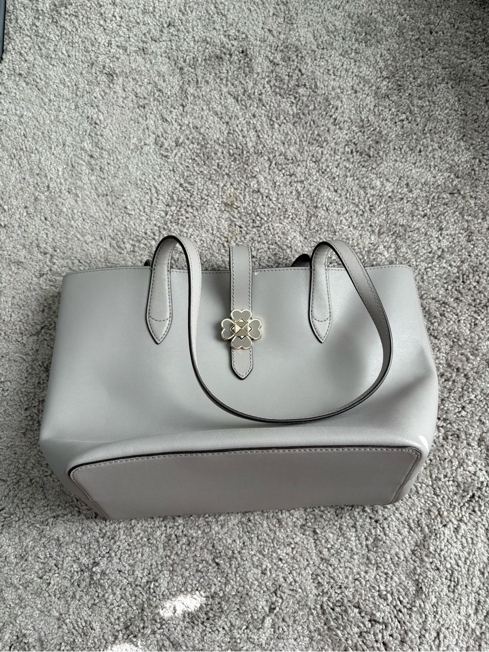 kate spade Light Gray Leather Tote with Floral Turnlock
